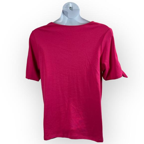 Quacker Factory Pink Knit Grommet Top Rhinestone Split Sleeve 1X - Picture 4 of 9